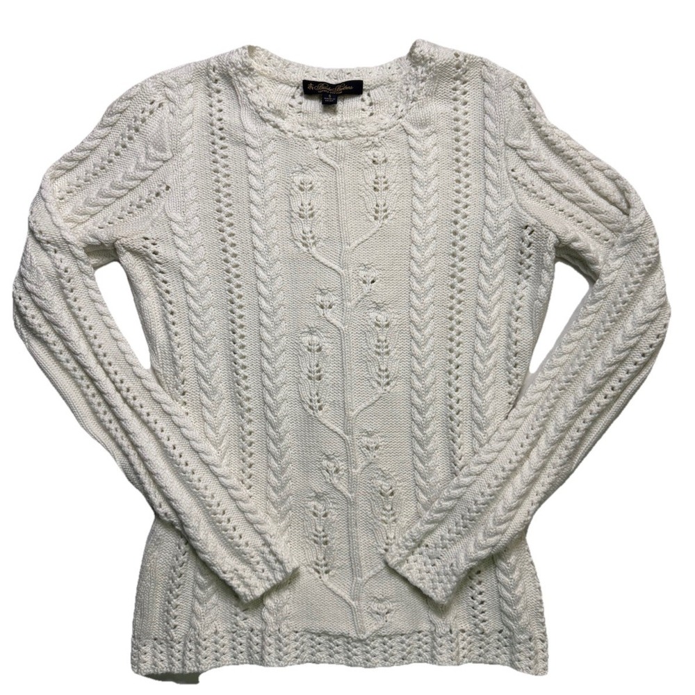 Brooks Brothers Sweater Womens White Long Sleeve Crew Neck Cable Knit Small EUC